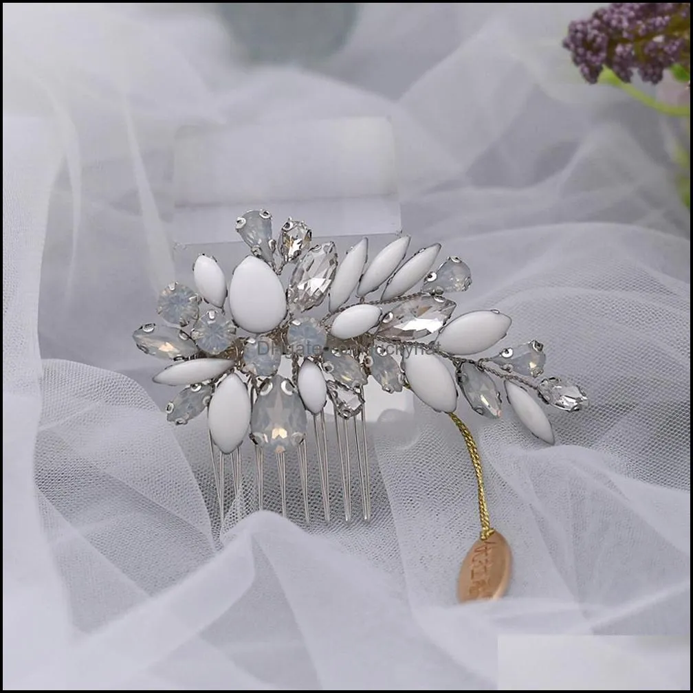 Opal Diamond and Rhinestone Wedding Hair Accessories Bride Headwear with Comb Girl Prom Jewelry Tiara Women Hair Ornaments