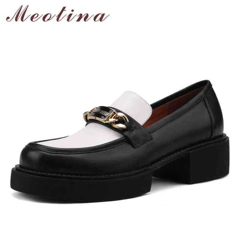 Meotina женские кожаные ботинки толстые высокие каблуки с металлическим украшением черные подходит для весны и осени 40 2 9