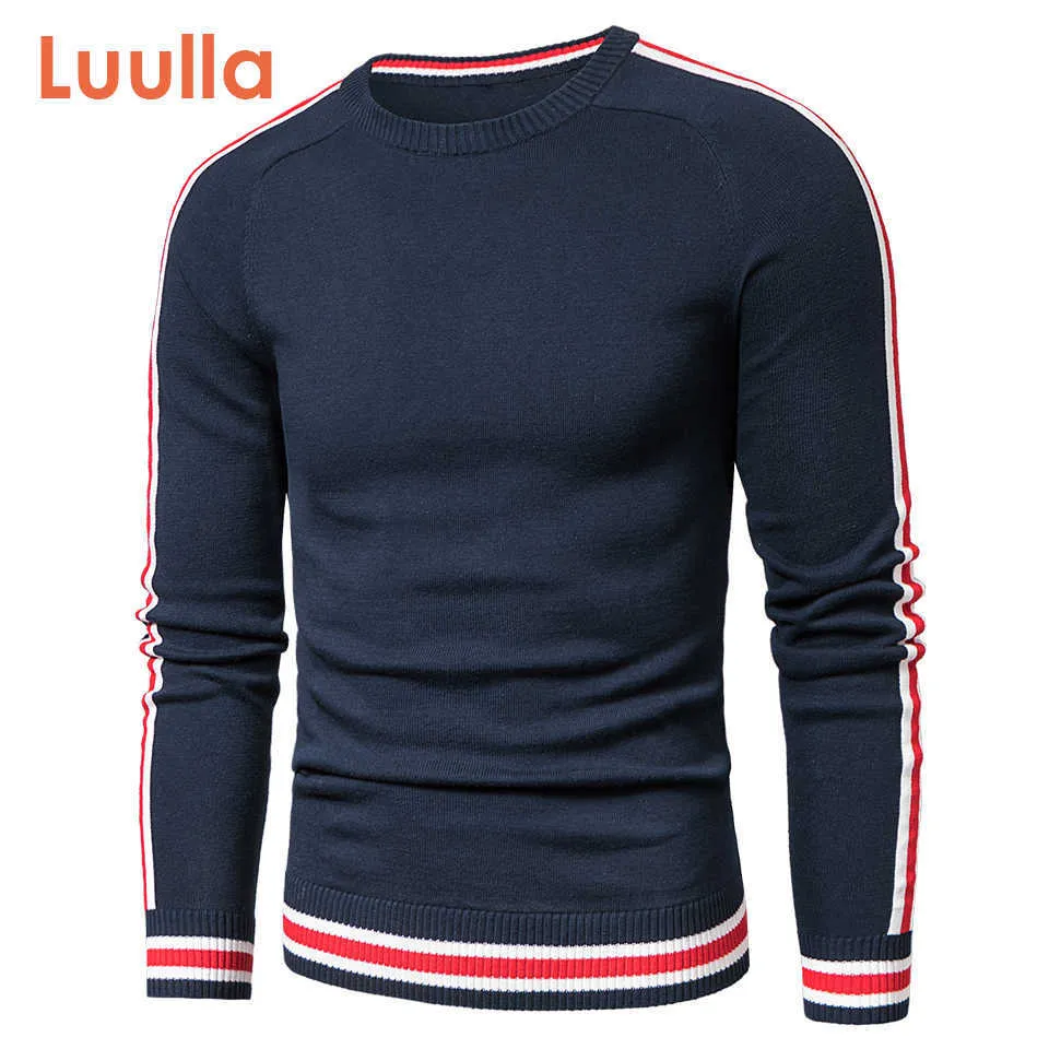 Luulla Hombres Primavera Casual Punto 100% Algodón Suéteres a rayas Jersey Otoño Moda Clásico O-cuello 210909