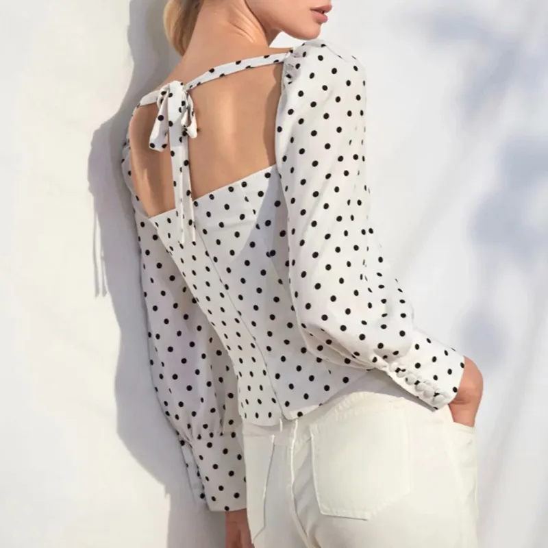 Hollow Backless Bowknot Puff Sleeves Sweater Tops Hollow Backless Bowknot Puff Sleeves Sweater Tops