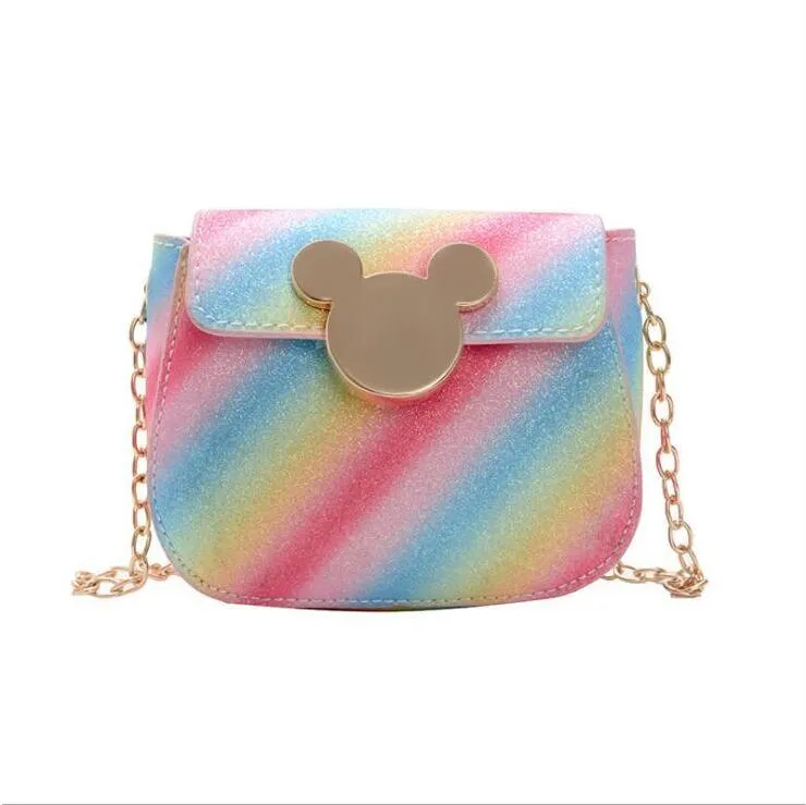 Mode bébé filles dessin animé arc-en-ciel sacs à main enfants coeur Miky souris sacs enfants Mini sac à bandoulière deux Styles