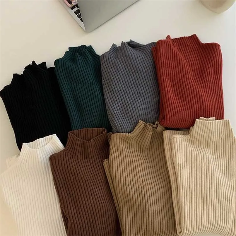 Aossviao Chic Jesień Sweter Zimowy Swetry Kobiety Z Długim Rękawem Casual Turtleneck Ciepłe Podstawowe Sweter Knit Buckers Top 211218