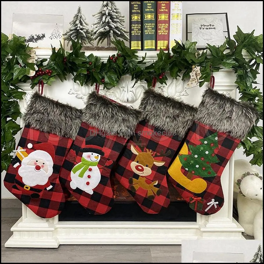 Feestelijke Benodigdheden Home Gardenchristmas Kousen Plaid Sokken Santa Claus Xmas Kousen Gift Bag Leuke Boom Ornamenten Party Christmas Decorat