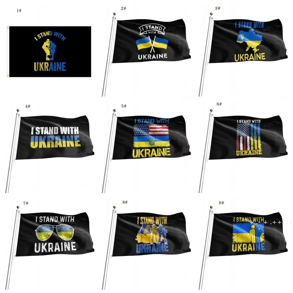 Drapeau de l'Ukraine avec des œillets en laiton, nous je tiens avec l'Ukraine Paix Ukrainien Blue Jaune Intérieur Intérieur Intérieur Flags Bannières Signe (3x5 FT) CCE13289