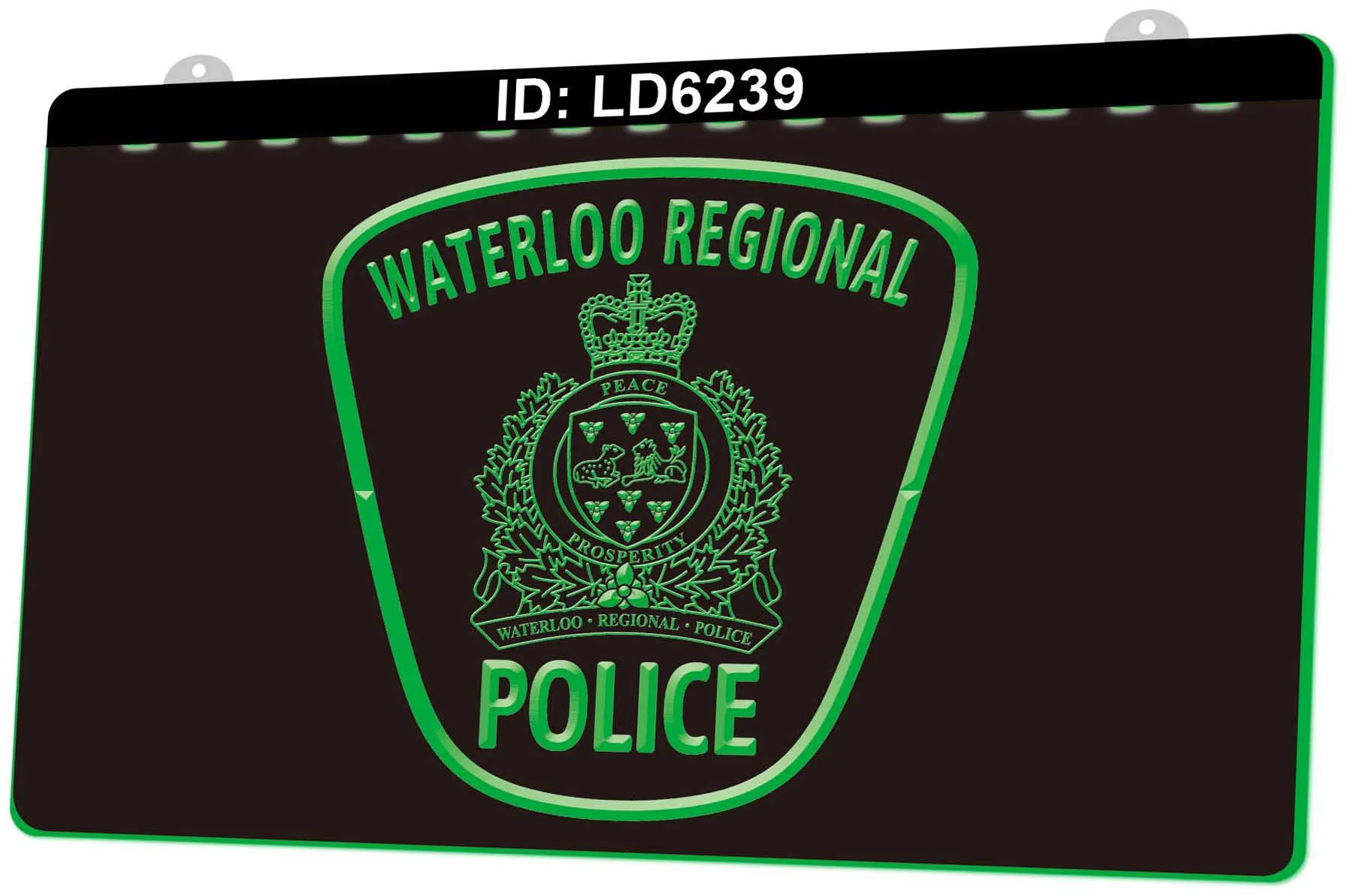 LD6239 Waterloo Regional Polícia 3D gravura LED sinal de luz atacado