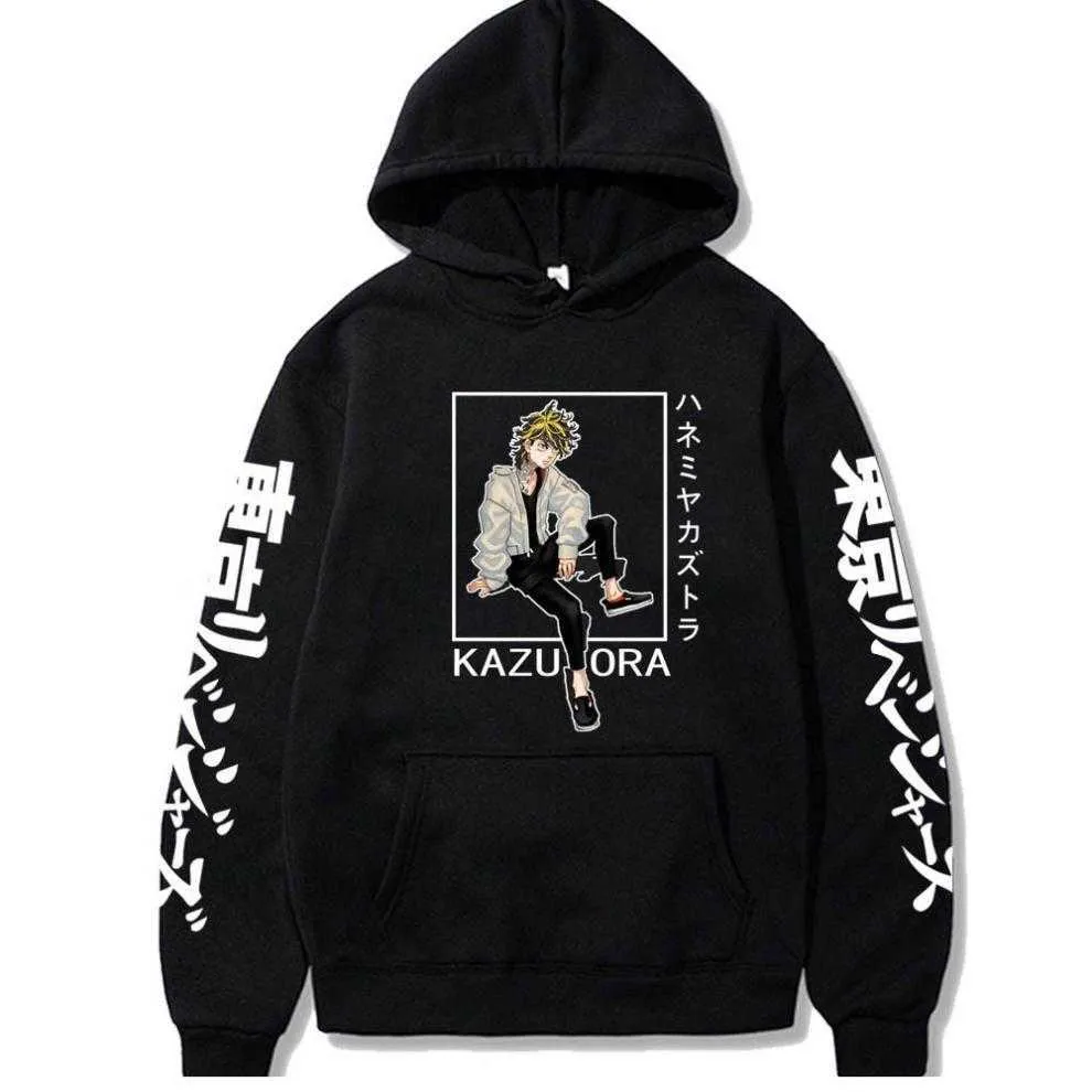 Anime Tokyo Revengers Hoodies Engraçado dos Desenhos Animados Meninos Kazutora Hanemiya Graphics Homens Mulheres Oversized Manga Longa Com Capuz Sweatshirts Y0927