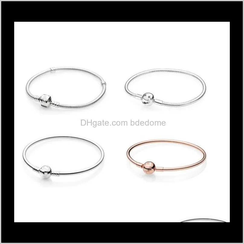 نتائج السلاسل المكونات إسقاط تسليم 2021 S925 المجوهرات الاسترليني Sier Sier Snake Bone أساس روز Bucle Bracelet Classic DIY الخرز