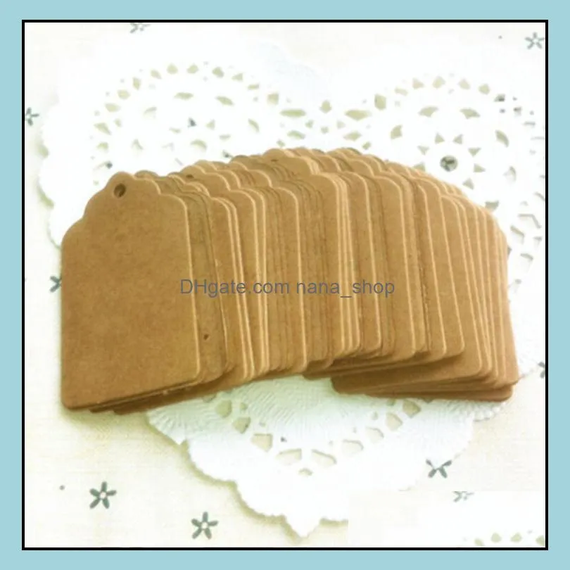 500Pcs DIY Lace Scallop Head Label Luggage Kraft Paper Tags Brown Wedding Note Blank price Hang tag Kraft Christmas Gift 5x3cm