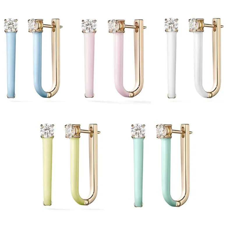 Hoop Huggie 2021 Zomer Mode-sieraden Goud Kleur 5A CZ Pastel Emaille U-vormige Hoops Oorbel Groothandel