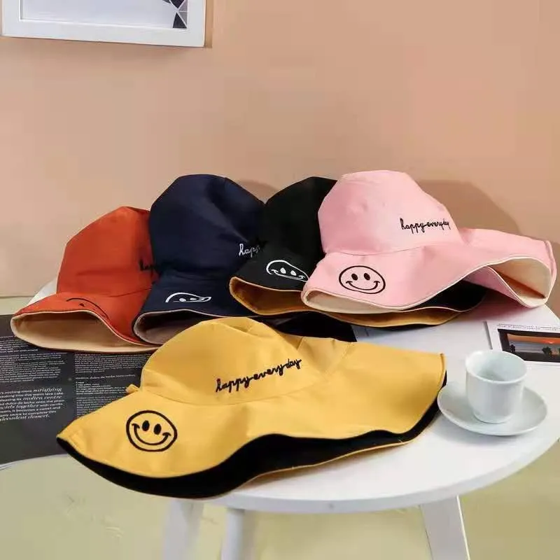 Wide Brim Hats Anti-UV Smile Sun Hat Women's Bucket Panamanian Beach Visor Outdoor Cap Sunscreen Fisherman Gift