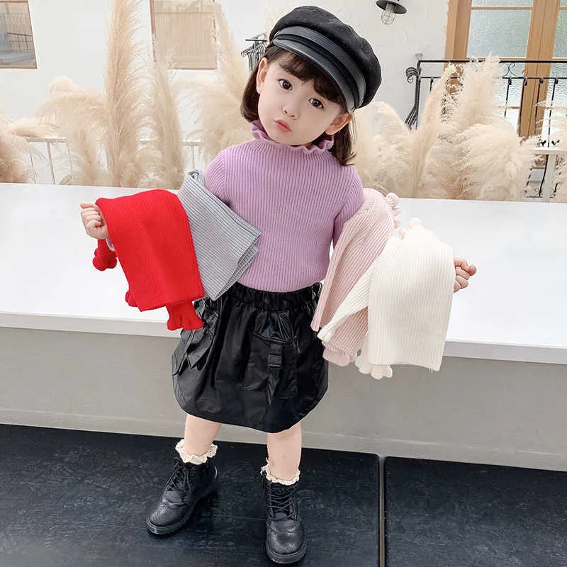 Fille Pull Bottoming Shirt Enfants PulloverTop 2021 Enfants Automne Hiver Nouveau Tricoté WoolenTops Princesse Bottoming Shirts Y1024