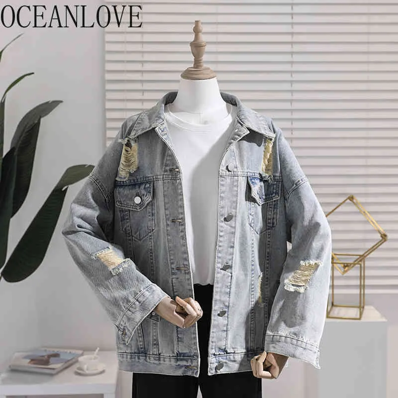 Autunno Vestiti Delle Donne Giubbotti di jeans Fori Solidi Streetwear Vintage BF Mujer Chaqueta Giacca di Moda Coreano 17995 210415