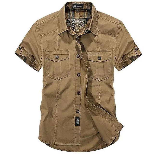 Mode coton chemises décontractées été hommes grande taille ample Baggy chemise à manches courtes col rabattu Style militaire mâle vêtements