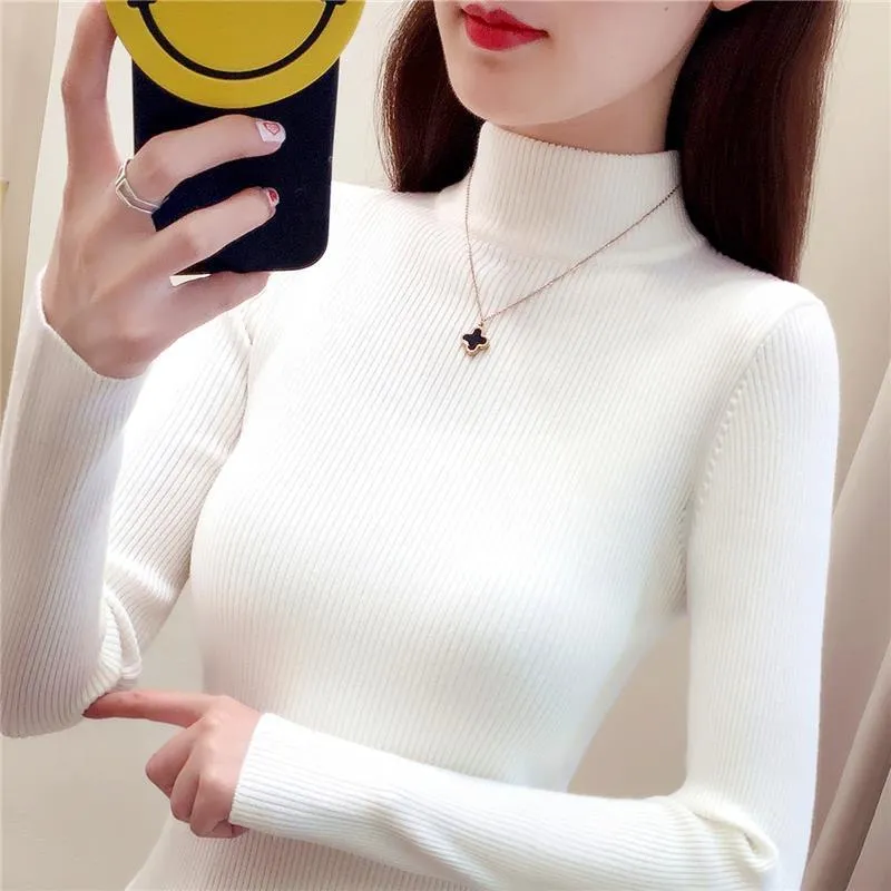 Winter Clothes Sweaters For Women Autumn Long Sleeve Women Sweater Turtleneck White Knitted Sweater Women Pullover D691 210426