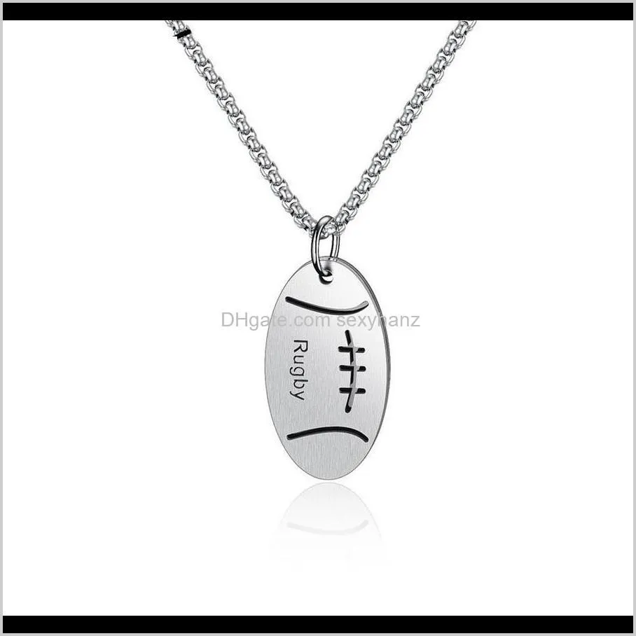 Mens Stainless Steel Rugby Pendant Necklace Jewelry Fashion Men Sport Hip Hop Jewelry New Design Punk Charm Chain Necklace For Men