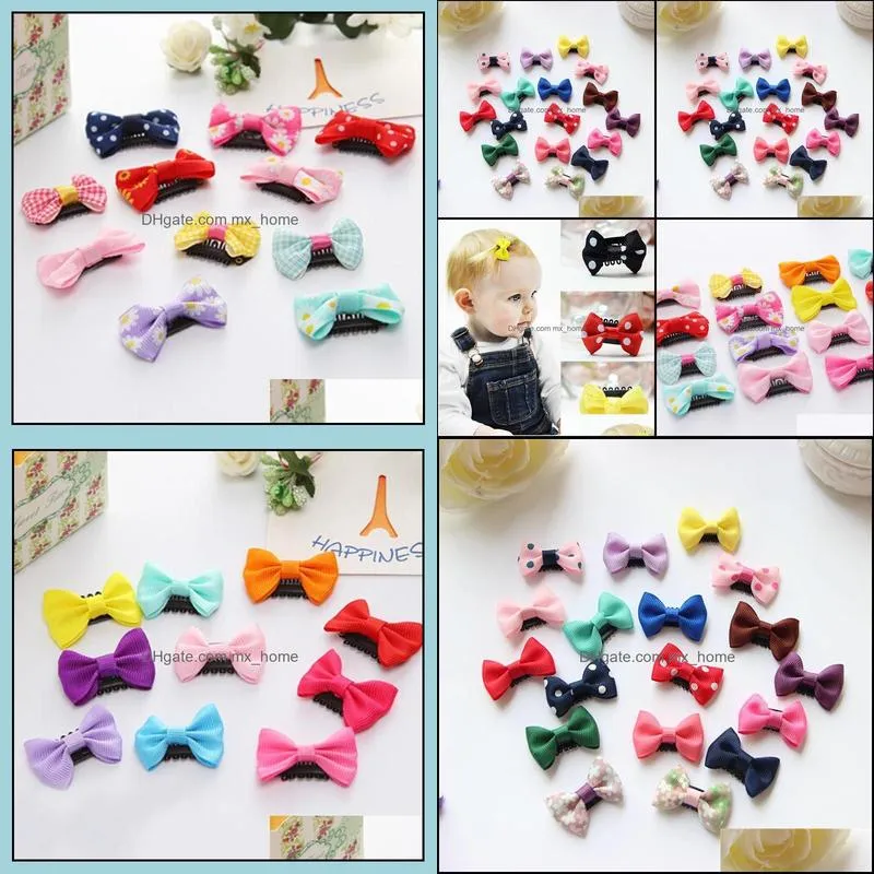 10Pcs/lots Candy Color Baby Mini Small Bow Hair Clips Safety Pins Barrettes For Children Girls Kids Accessories