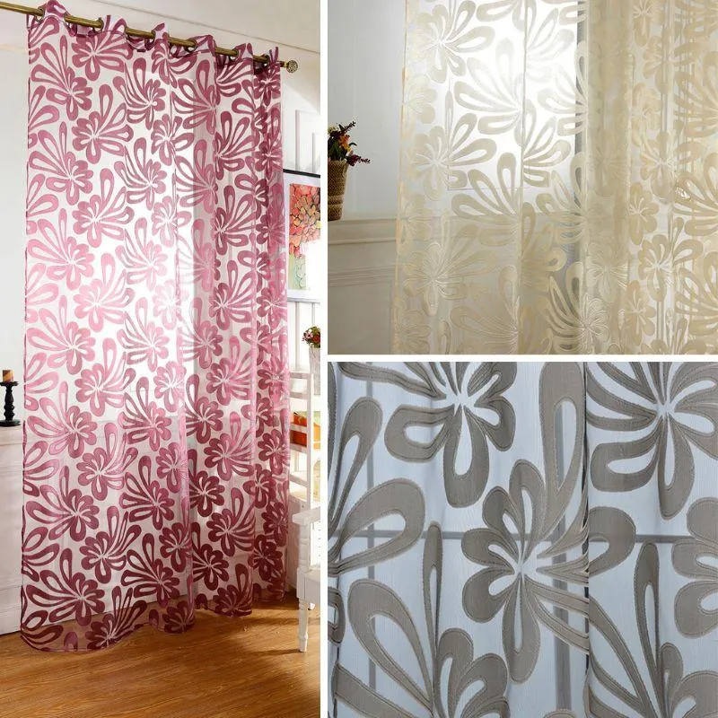 Curtain & Drapes Modern Jacquard Floral Tulle Voile Door Window Sheer Panel Scarf Valances For Living Room Bedroom