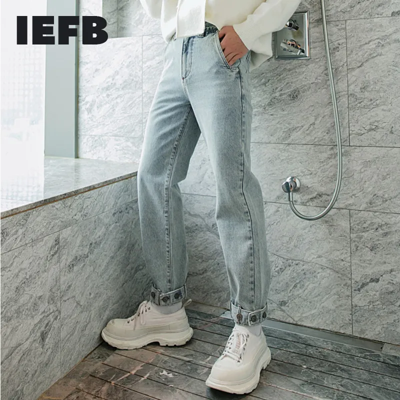 IEFB Mäns Slitage Vår Höst Mäns Jeans Lösa Casual Leggings Koean Trend Vintage Denim Byxor Mörkgrå Blå 9Y4807 210524