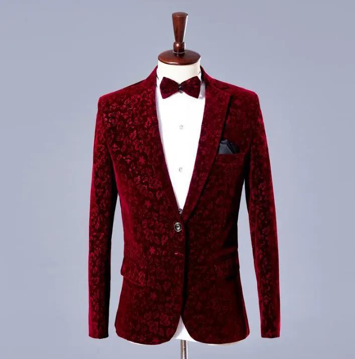 Costumes pour hommes vin rouge velours Blazer hommes robe formelle derniers manteau pantalon conceptions Costume Costume Homme pantalon mariage mariage pour Blazers