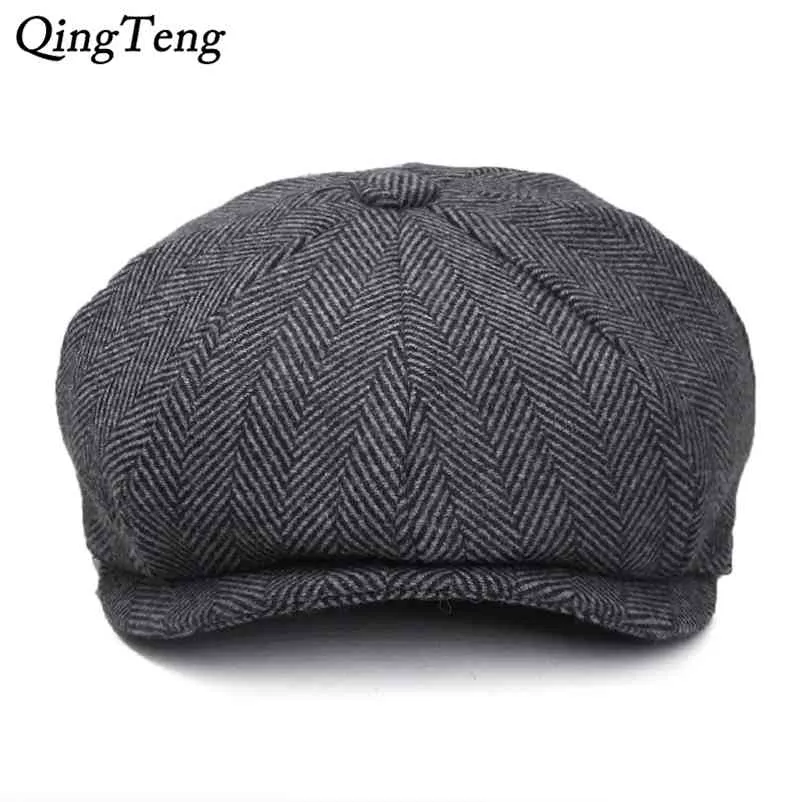 Plus Size Peaky Blinders Uomo Berretti Cappello Autunno Vintage a spina di pesce Octagon Cap Donna Casual Pumpkin Gatsby Flat Beret 210429