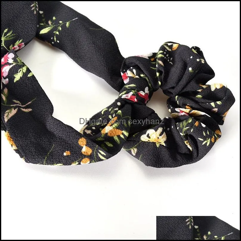 INS 5 colors Vintage Scrunchies Bow Women Accessories Hair Bands Ties Scrunchie Ponytail Holder Rubber Rope Big Long Bows GWE10999