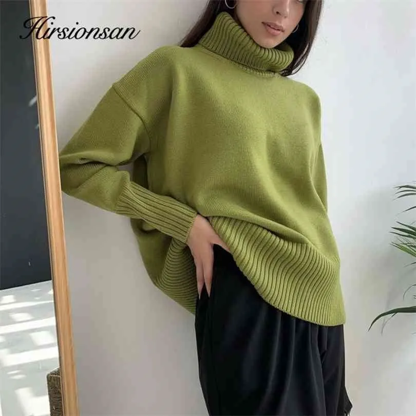 Hirsionsan col roulé cachemire hiver pull femmes élégant épais chaud femme tricoté pull lâche basique tricots pull 210922