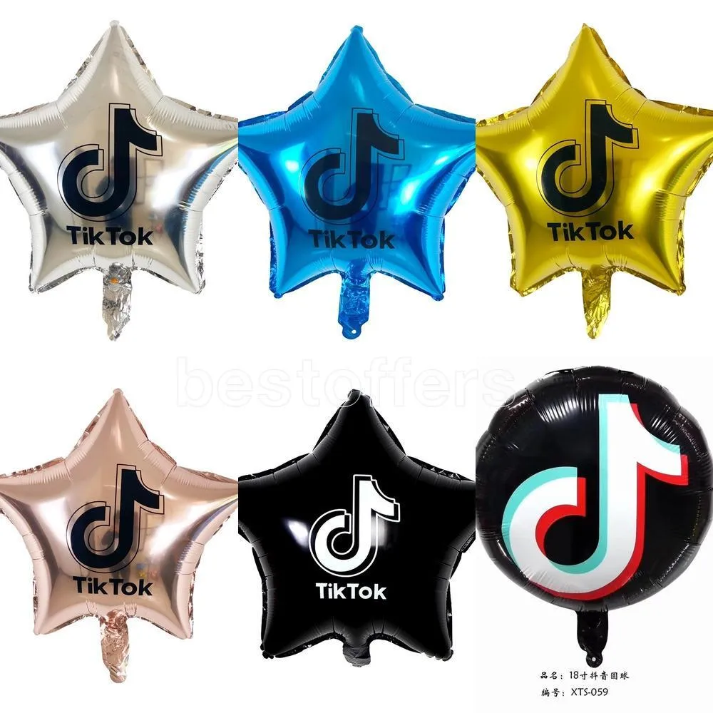 Tiktok Balloons 18インチ5インチの5インチの星の星のアルミニウムフィルムバルーン誕生日パーティーの装飾的なテーマパーティー7Color DHLが最も安い