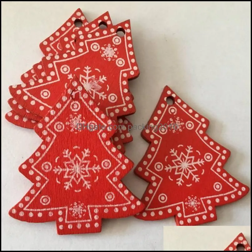 Christmas Decorations Ornaments Natural Wood Pendant Hanging Gifts Snowflakes Xmas Tree Decor Home Wedding 5cm 10pcs/Lot1