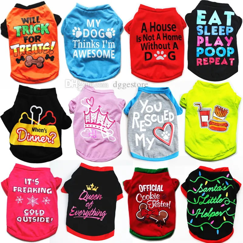 Dog Shirts for Small Dogs Valentine's Day Dog Apparel Christmas Pet Outfits Halloween Puppy Clothing Chihuahua Clothes Summer Pets Tshirt 22 Color Wholesale A211