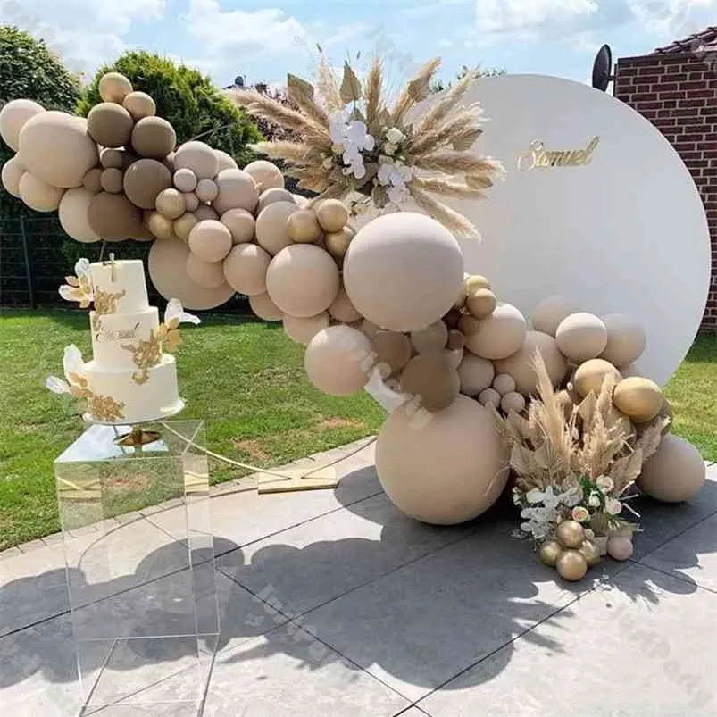 Fördubblats aprikos choklad brun ballong båge krans bröllop leverans av födelsedagsfest kön avslöja dekoration baby shower decor 210719