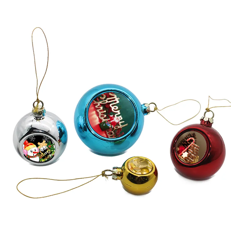 Boule transparente en plastique colorée d'ornement de Noël de sublimation de 8cm avec le pendentif accrochant de revêtement de transfert de chaleur de couvercle en métal