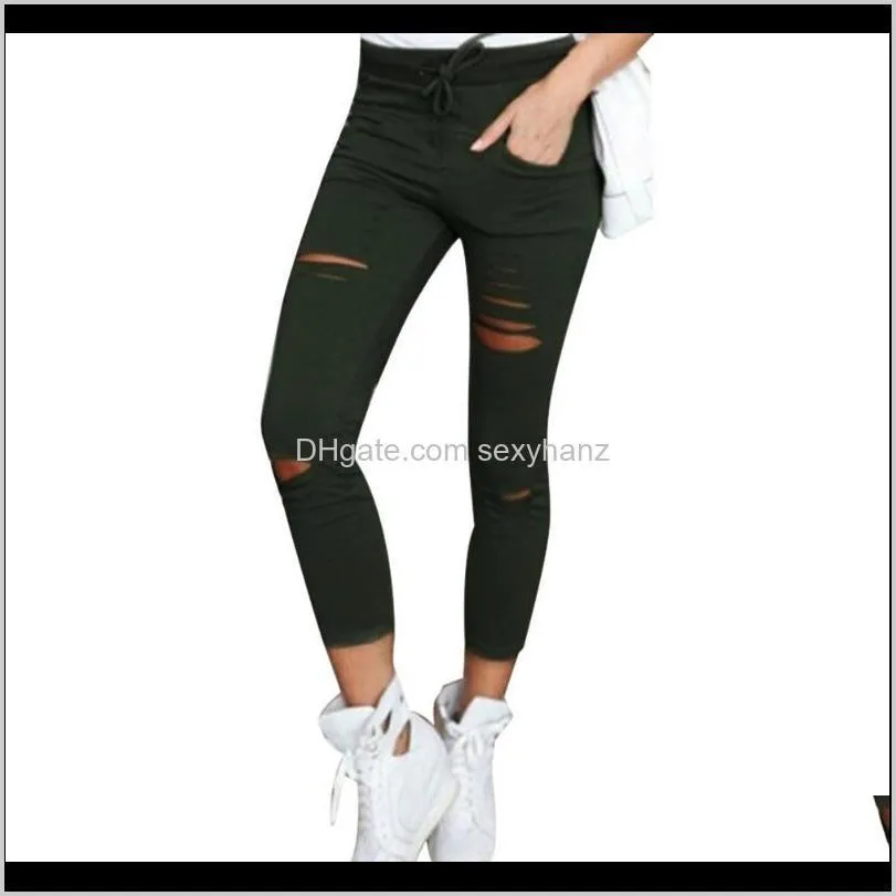 women pants skinny ripped jeans high waist stretch slim pencil trousers fashion blue black white jeans female streetwear #111