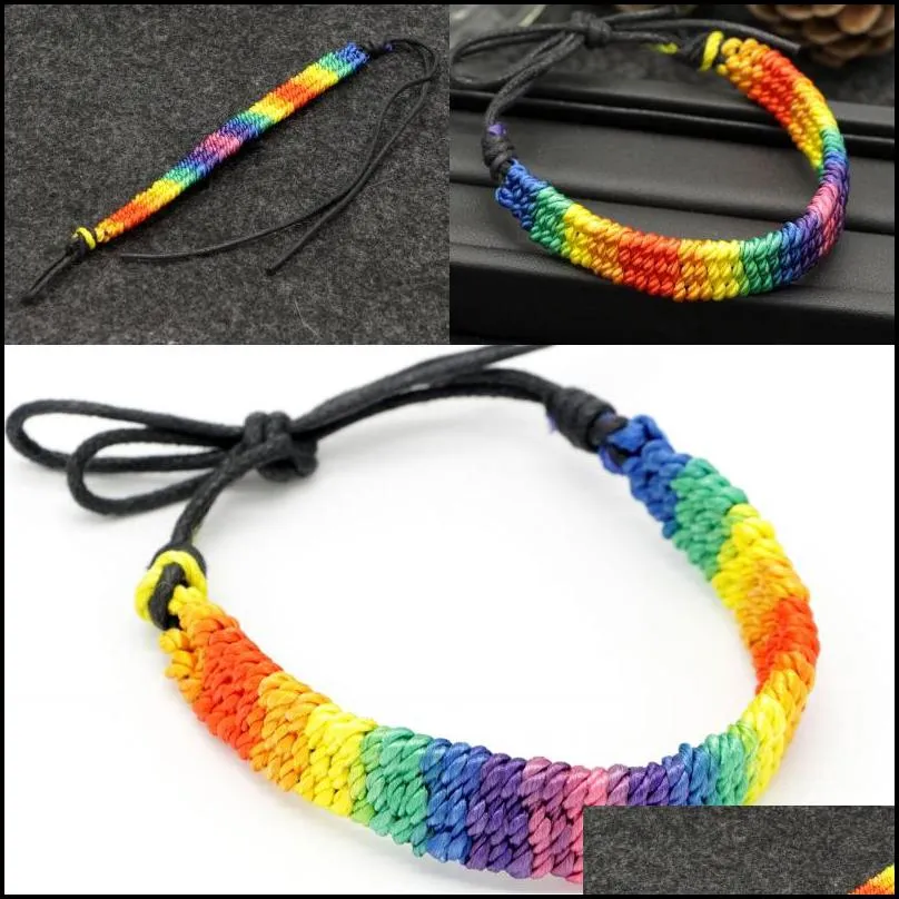 Kimter Charm Lesbian Valentine`s Gifts LGBT Flag Braid Handmade Rainbow Gay Pride Bracelet Love Delicate Friendship Bracelets M094FA