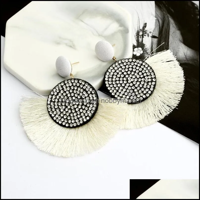 Bohemian luxury crystal Fan-shaped Drop Earrings For Women exaggerated large geometric Tassel pendant dangler handmade woman`s Jewelry