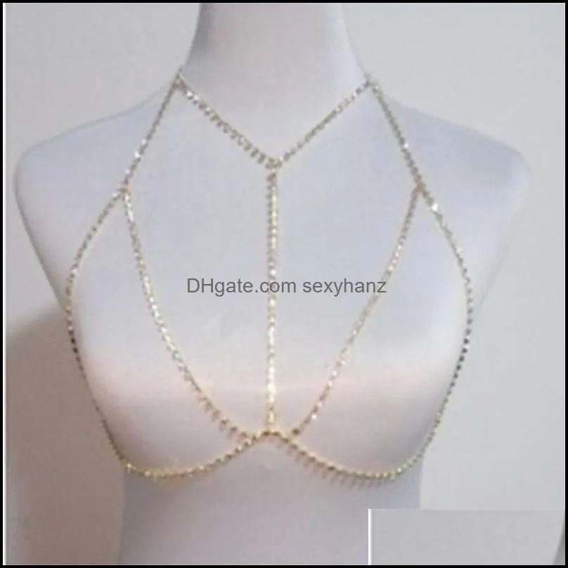 Other Bohemian Beach Sexy Chest Chain For Women Full Rhinestone Cross Shining Crystal Bra Body Necklace Choker Jewelry