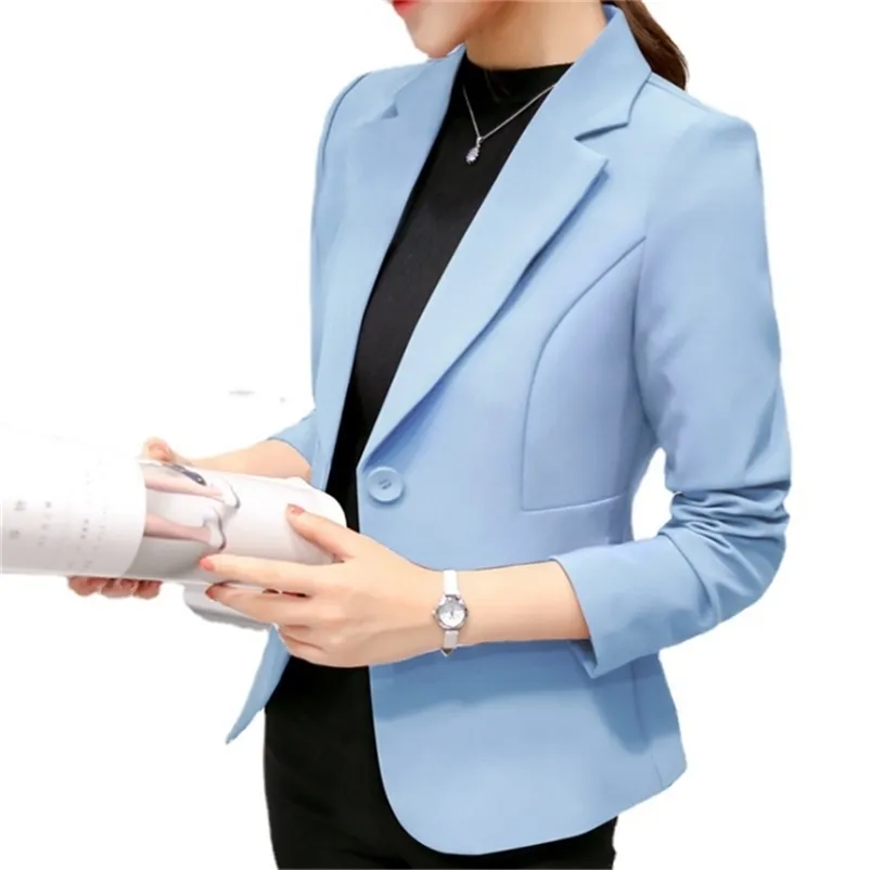 Elegante Slim Veste Femme Single Button Jacke Blazer Frauen Langarm Oberbekleidung Business Casual Tops Anzüge Büro Damen Mäntel 211116