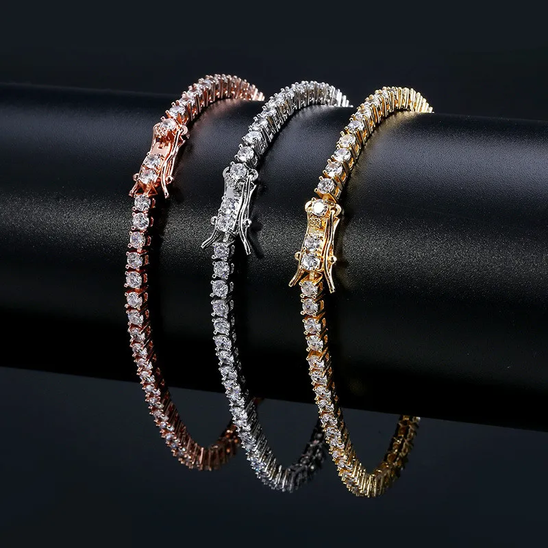 Fashion Hip Hop Iced Out Tennis Chain AAA Cubic Zirconia Copper Bracelet Diamond Designer Jewelry For Men Women 18K Gold Silver Pa261n