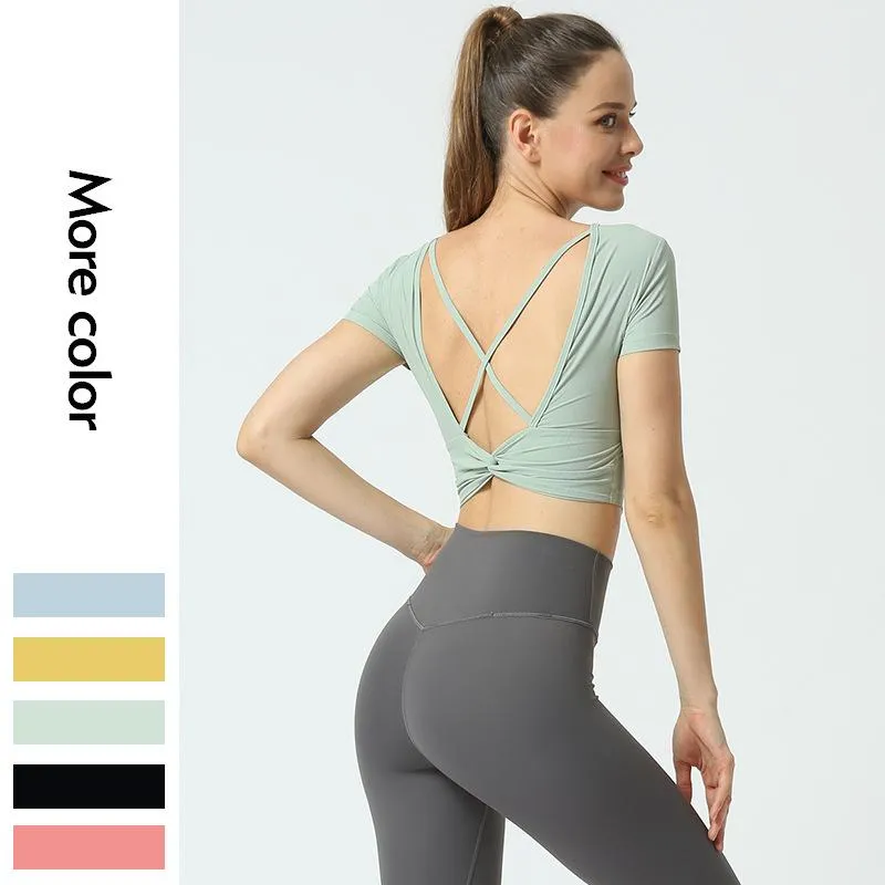 Yoga Outfit Clothes Short-sleeved T-shirt Women's Summer With Chest Pads Nude Beauty Back Tight Fitness Sports Top