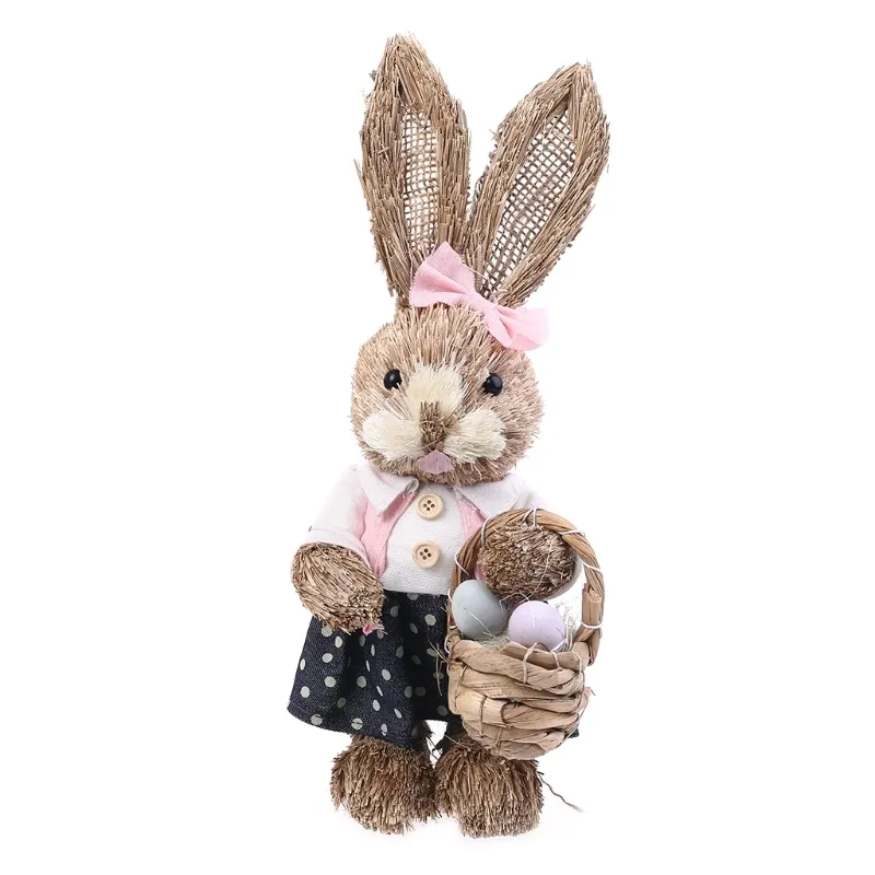 14 "lapin de paille artificielle lapin debout avec carotte maison jardin décoration Pâques thème fête fournitures 210408
