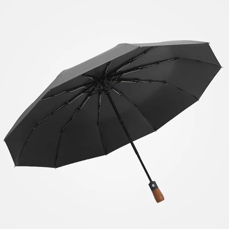 Ombrello impermeabile pieghevole con manico in legno Ombrello da pioggia forte da uomo d'affari per uomo e donna UV