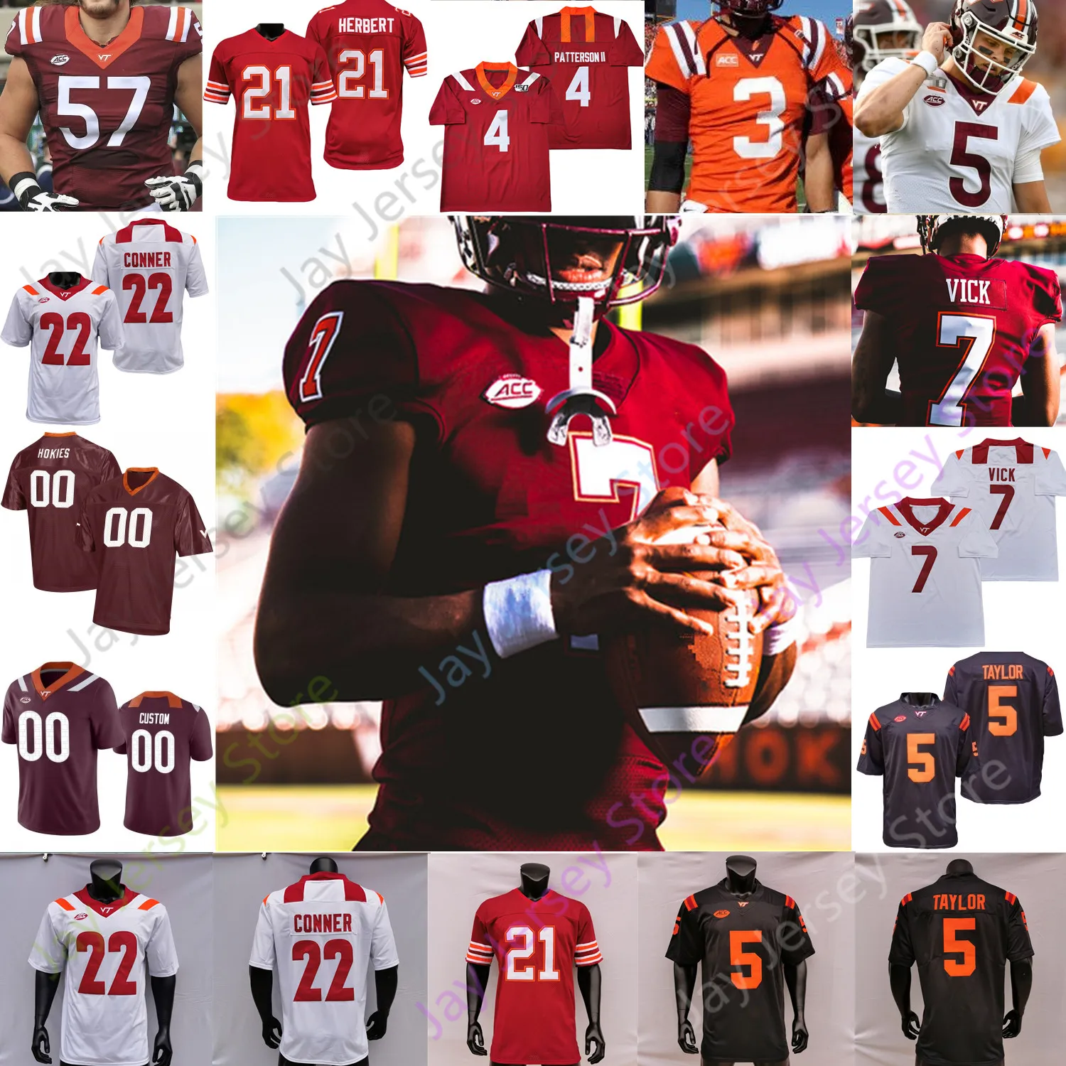 NCAA College Virginia Tech Hokies Football Jersey Michael Vick Grant Wells Keshawn King Dax Hollifield Nasir Peoples Kaleb Smith Nick Gallo Black Holston