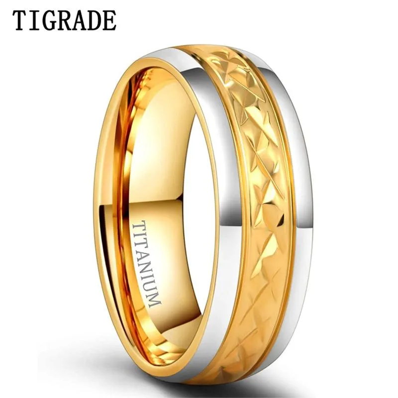 7mm Gold Farbe Titan Ring Für Männer Und Frauen Hochzeit Luxus Zwei Ton Kuppel Poliert Band Comfort Fit männer Frauen Ringe