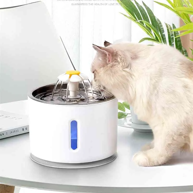 Pet Dog Cat Bowl Automatisk fontän Elektrisk vattenmatare Dispenserbehållare med LED-nivå Display för hundar Katter Drick 210615