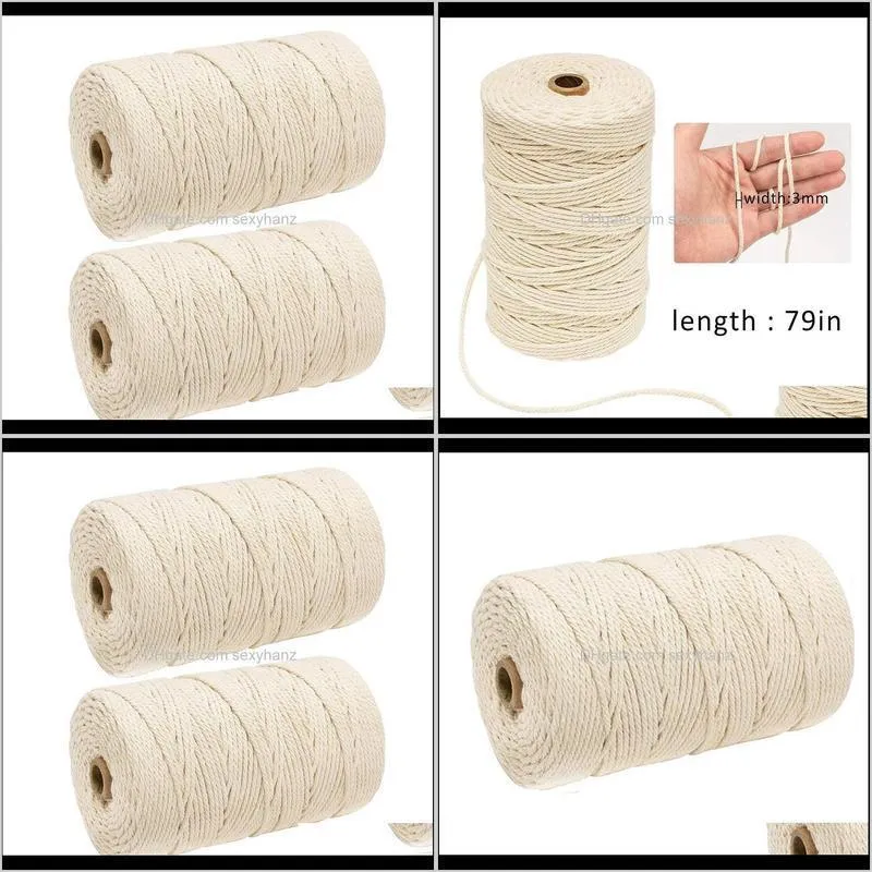 2pcs natural handmade cotton cord macrame yarn rope diy wall hanging plant hanger craft string knitting 3mm x 200m