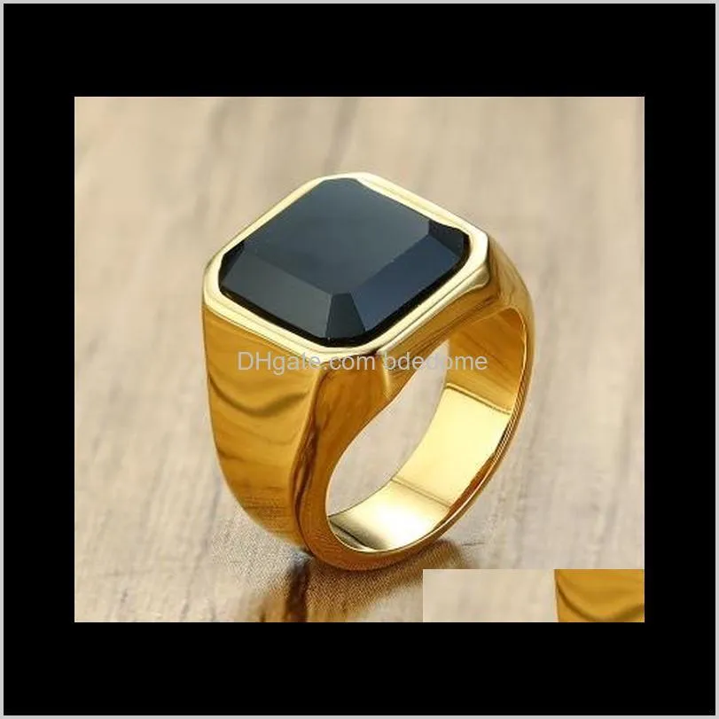 Mens Rings Stainless Steel Rings For Men Black Agate Stone Ring Designer Jewelry