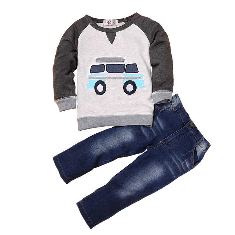 Mode Barnkläder Vår Höst Baby Boys Kläder Långärmad Bomull Toppar + Jeans Mode Kids Kläder 2-6 år x0802