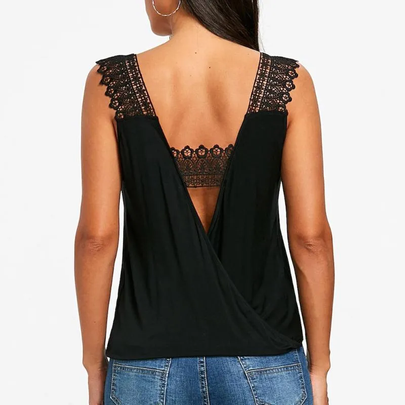 Women's Blouses & Shirts Plus Size Fashion Women Lace Sexy V-Neck Backless Vest Tank Tee Top Ladies Shirt Casual Sleeveless Blouse Summer Fe