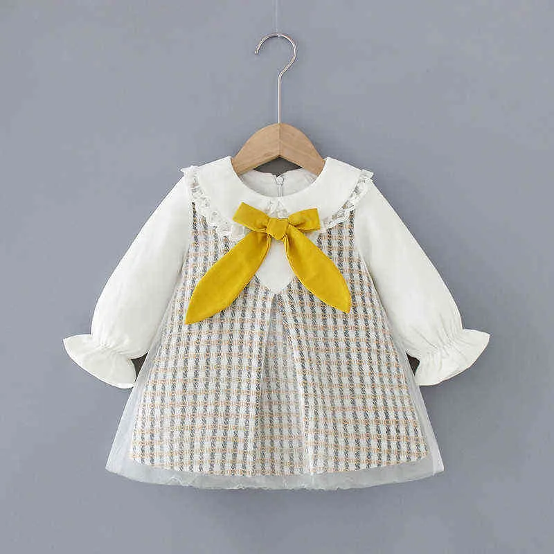 Robe de printemps à carreaux pour filles, jolie robe de princesse à manches longues, à revers, à la mode, vêtements de soirée pour enfants, G1129, nouvelle collection