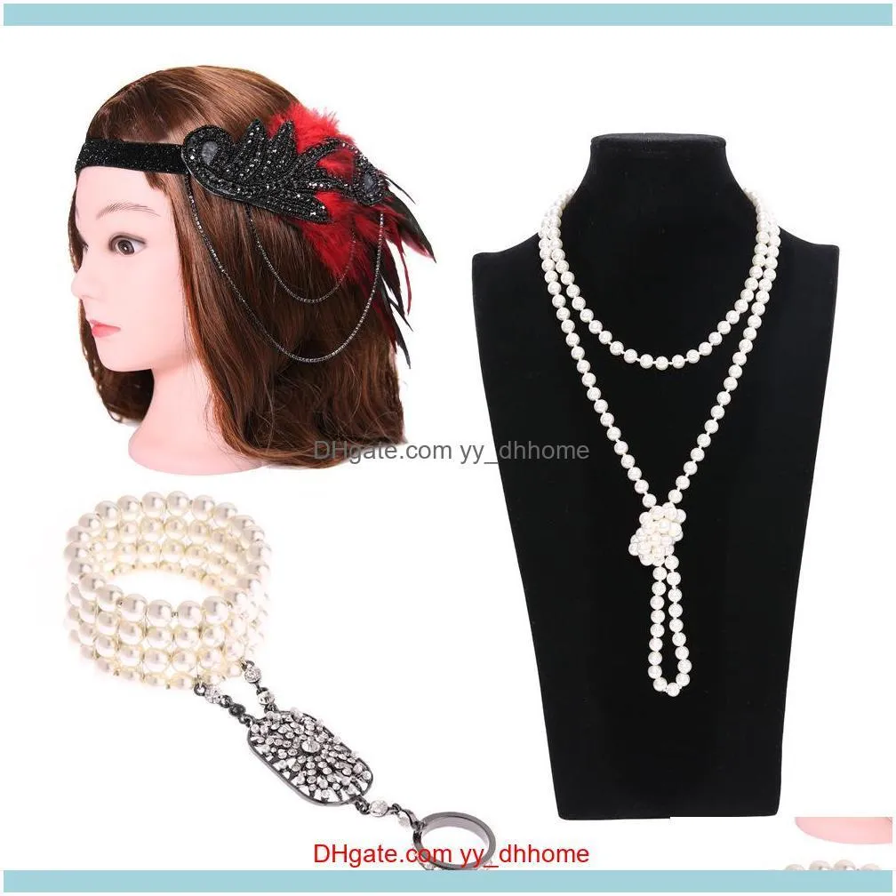 Fashion luxury designer vintage crystal diamond Halloween feather pearl tassel headbands hair jewelry gloves pearl necklace bracelets