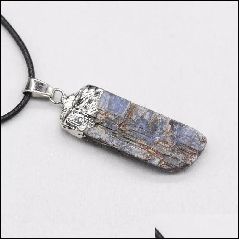 Pendant Necklaces 1pc Raw Pendulum Healing Mineral Natural Blue Kyanite Quartz Necklace Real Stone Green Crystal Choker For Women